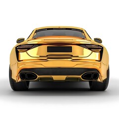 Golden car, back view isolated on white background