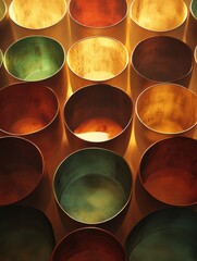Aufkleber - Circular tea cups in warm brown and green tones invite relaxation, perfect for enjoying tea in a cozy atmosphere during conversations. Generative AI