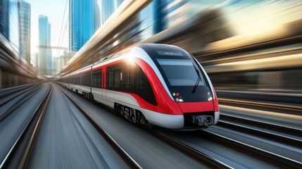 Aufkleber - High-Speed Red Train in Urban Setting