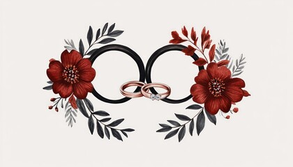 Poster - Two wedding rings surrounded by floral elements.