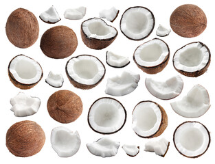 Poster - Coconuts isolated on white, collage. Whole and pieces