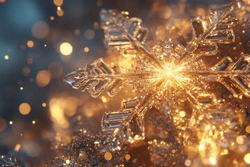 Sticker - Abstract snowflake shapes emit glowing icy shades, creating a mesmerizing winter scene filled with shimmering light and enchanting beauty. Generative AI