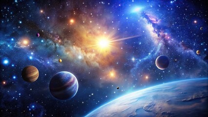 Wall Mural - starry space background with shining stars, stardust, and nebula reflected in realistic galaxy
