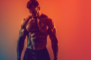 Wall Mural - fit man with a strong body and a focused mind, solid color background ideal for gym flyers that prom