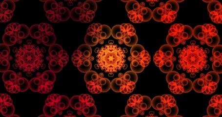 Poster - Kaleidoscope, fractal or red on wallpaper with space, creativity or shapes on black background. Graphic, pattern or pulsing in animation with fantasy aesthetic, illusion or energy in dynamic texture