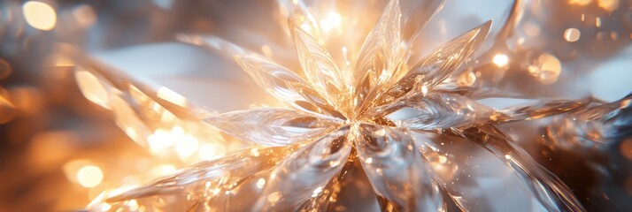 Poster - Delicate snowflake shapes radiate glowing icy shades, creating an enchanting atmosphere filled with shimmering light and wonder. Generative AI
