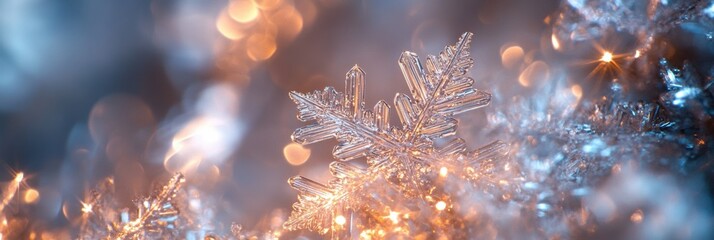 Aufkleber - Glowing icy shades take form as abstract snowflakes, creating a mesmerizing winter spectacle in a serene atmosphere. Generative AI