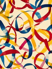 Aufkleber - Brightly colored ribbons and bows weave together smoothly on a light surface, creating an energetic and joyful design full of movement. Generative AI