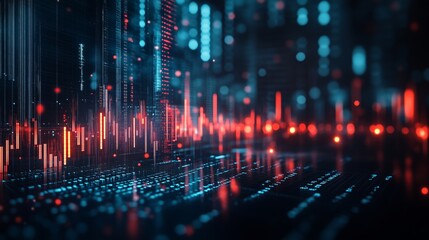 digital stock market chart with candlestick charts and numbers