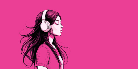 teenage girl listening to the rhythm of music beats on her headphones with her eyes closed in medita
