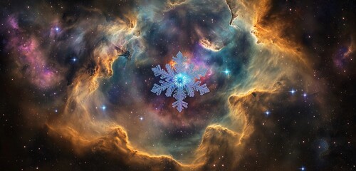 Wall Mural - a cosmic vortex at the center of the snowflake galaxy, where swirling clouds of icy stardust converg