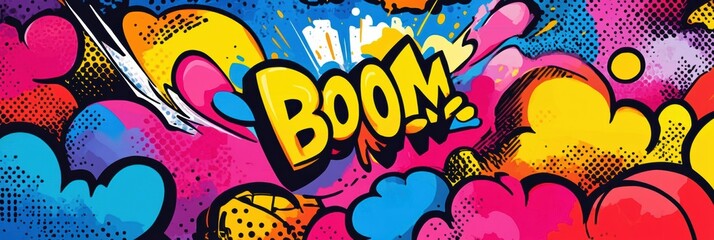 Poster - Colorful speech bubbles and explosive sound effects convey high energy, capturing an animated moment filled with excitement. Generative AI