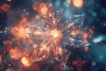 Leinwandbilder - A stunning display of glowing icy tones forms intricate snowflake shapes, captivating viewers with its beautiful night ambiance. Generative AI