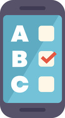 Wall Mural - smartphone displaying online survey with multiple choice answers, one answer is checked