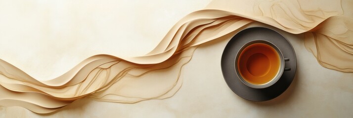 Leinwandbilder - Delicate tea swirls intertwine with muted natural tones, inviting a moment of calm and reflection in a serene setting. Generative AI