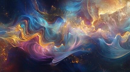 Poster - Dynamic swirling colors create an abstract representation of cosmic energy, showcasing vibrant hues against a dark background. Generative AI