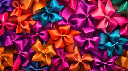Poster - A striking display of bright ribbons and bows intertwines seamlessly, creating an eye-catching pattern perfect for festive occasions. Generative AI