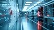 © Cattography - Sleek futuristic tech corridor with glowing digital panels geometric patterns and a high tech innovative environment  This image represents the future of technology digital infrastructure