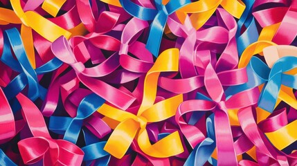 Aufkleber - Brightly colored ribbons and bows intersect in a lively pattern, showcasing a joyful design ideal for festive occasions and celebrations. Generative AI