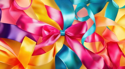 Aufkleber - Brightly colored ribbons and bows weave together in a joyful abstract pattern, ideal for adding a festive touch to any celebration. Generative AI