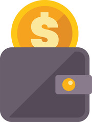 Poster - Vector illustration featuring a wallet holding a large shiny gold coin with a dollar sign on it