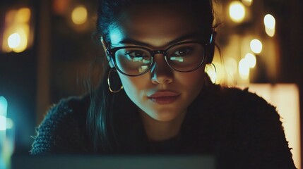 Wall Mural - Focused Individual Working Late at Night