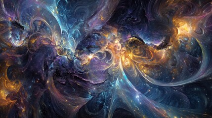 Poster - The artwork showcases a mesmerizing cosmic landscape with swirling colors and radiant patterns, evoking a sense of wonder and mystery. Generative AI