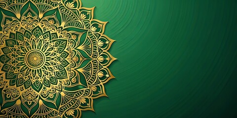 Wall Mural - An intricate golden mandala design adorns the edge of a deep green background, radiating a sense of beauty and symmetry.