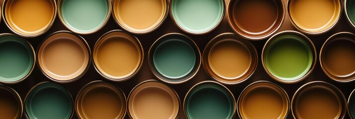 Aufkleber - A collection of circular shapes in warm brown and green tones invites a relaxing tea time experience among friends or family. Generative AI