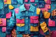 © Istamar - A blue denim jacket with colorful patches and geometric shapes on a blue background.
