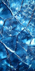 Wall Mural - Close-up of intricate ice patterns featuring sharp fractures and a beautiful blue hue, evoking a sense of winter's chill and natural artistry.