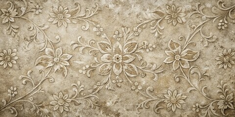Wall Mural - An Intricate Floral Pattern Embossed on a Weathered Surface with a Distressed Background