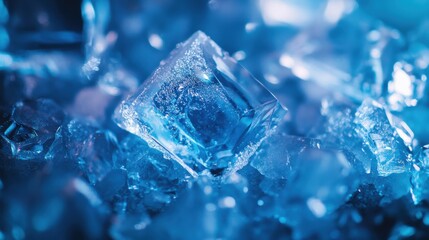 Leinwandbilder - Intricate icy crystals shimmer and reflect light against a soothing blue background, creating a mesmerizing abstract display. Generative AI