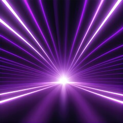 Wall Mural - a vibrant display of purple laser beams radiating from a central point in a dark space, creating an 