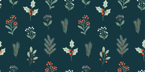 seamless pattern of winter christmas botany