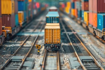 Aufkleber - A truck unloads containers onto a train in a freight yard, showcasing the seamless integration of transportation modes for logistics. Generative AI