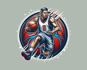 Basketball player logo design icon symbol vector illustration.