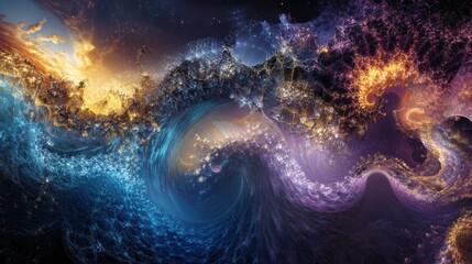Aufkleber - A stunning cosmic landscape showcases vibrant swirling galaxies and colorful nebulas illuminated by distant stars, inspiring wonder. Generative AI