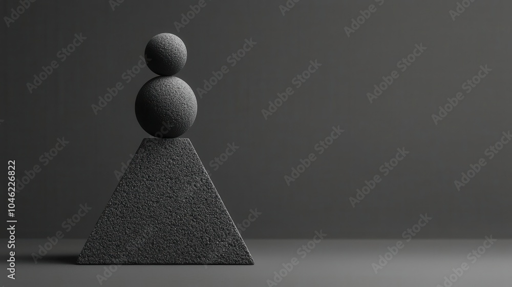 Simple spheres and pyramids with soft lighting on a monochrome ...