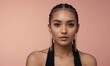 © Stock Image Paradise - portrait of an attractive young black female model in pink outfit with braids hairstyle and full makeup isolated on a pink background Generative Ai