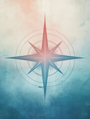 Fototapete - The artwork showcases a compass rose with a striking geometric design, featuring a central point and contrasting colors of blue and coral. Generative AI