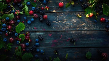 Fresh Berries Laying on Rustic Wooden Table