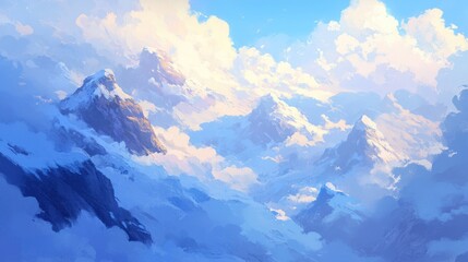 Serene Snowy Mountain Landscape with Clouds