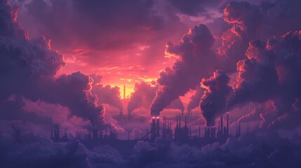 Poster - Futuristic Fossil Fuel Refinery with Massive Machines and AI-Driven Monitoring under Cloudy Skies