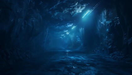 Poster - High-Tech Underground Facility Processing Fossils into Fuel with Mechanical Drills and Glowing Screens