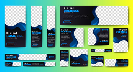 Wall Mural - black web banner template vector design. ads banner set bundle with space for images. vector