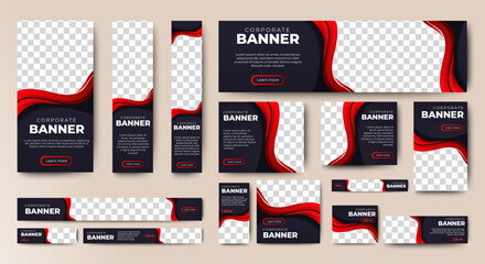 Wall Mural - set of vector black and red web banners of standard sizes with a place for photos. vertical and hori