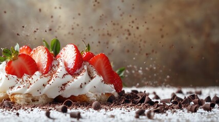 Wall Mural - Whipped cream dessert topped with fresh strawberries and chocolate shavings