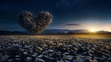 Wall Mural - A few pieces strutting at night in a field of daisies built like a heart