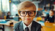 © Phoophinyo - A 'little boss' in a small office, wearing oversized glasses and commanding the attention of other kids in a playful business setting